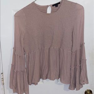 Ruched Bell Sleeve Shirt/Blouse- AEO